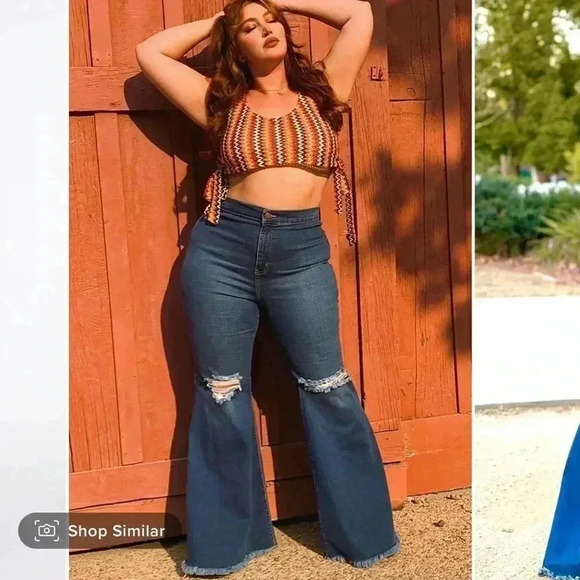 Fashion Nova Mystery Solved Extreme Bell Bottom Jeans Sz 1X - Picture 4 of 16